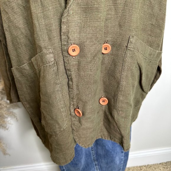 Flax Green Oversized Linen Blazer Large - Picture 3 of 6